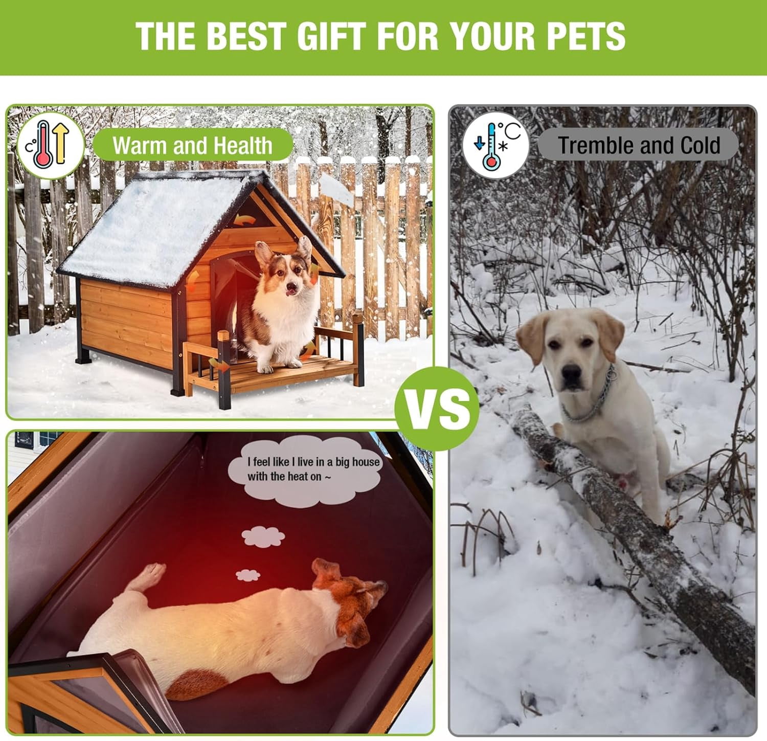 Aivituvin 100% Insulated Dog House Outdoor with Liner for Winter Metal Frame Heated Dog Kennel for Small Medium Large Dogs, Waterproof