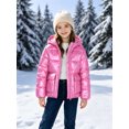 thumbnail image 2 of Lanbubble Girls Shiny Puffer Jacket Hooded Winter Coat Warm Outerwear for Kids 7-14Y, 2 of 9