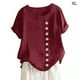 thumbnail image 1 of Blusa Camisa De Lino De Manga Corta Suelta Cuello Redondo Mujer Top De Verano, Rojo, XL Sweethay AP001856-02, 1 of 5