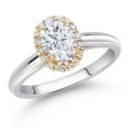 thumbnail image 2 of Gem Stone King 10K White and Yellow Gold White Moissanite and Lab Grown Diamond Halo Engagement Ring for Women (1.03 Cttw, Oval 7X5MM, Available in Size 5, 6, 7, 8, 9), 2 of 4