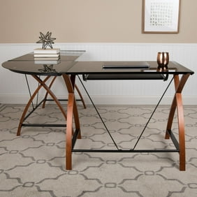 Realspace Mezza L Shaped Glass Computer Desk Cherry Chrome