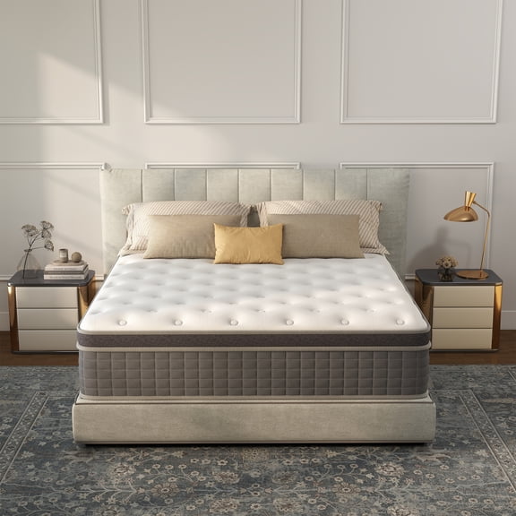 Kviwasha 12 Inch Queen Mattress, Cooling Gel Memory Foam Mattress in a Box, Individual Pocket Spring Hybrid Mattress with Pressure Relief & Motion Isolation, Soft and Comfort, Medium-Firm
