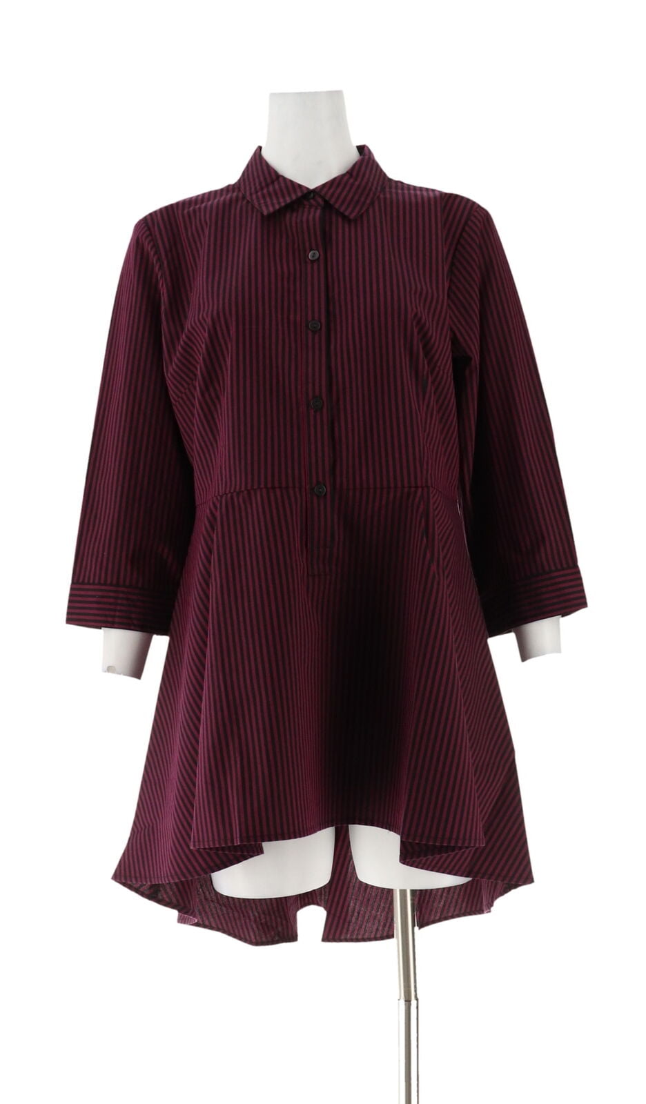 Joan Rivers Petite Striped Peplum Shirt Hi-Low Hem Wine Black 10P NEW A309751 