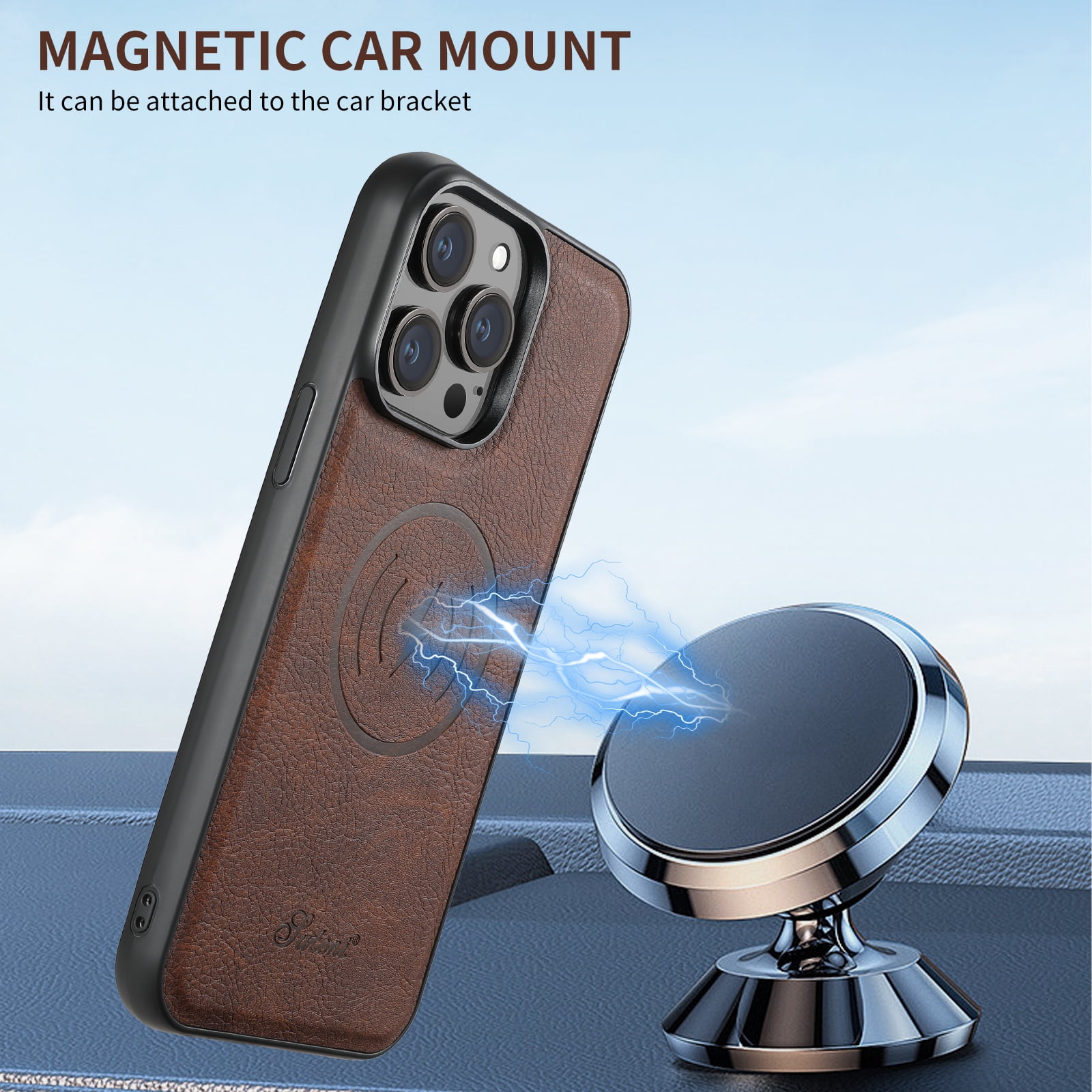 ELEHOLD for iPhone 13 Pro Case, Compatible with Mag Safe Accessory, 2 in 1 Detachable Magnetic Wallet Card Holder Faux Leather Men Women Kickstand Shockproof Case,Brown