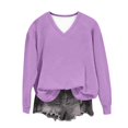 thumbnail image 5 of SETOOFF Womens Loose Fit Long Sleeve Shirts, Solid V Neck Raglan Pullover Sweatshirt Lightweight Tunic Tops for Dressy Casual Dailywear Fashion, 5 of 6