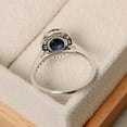 thumbnail image 3 of Halo engagement ring, blue sapphire ring, oval shaped, sterling silver,September birthstone, 3 of 4