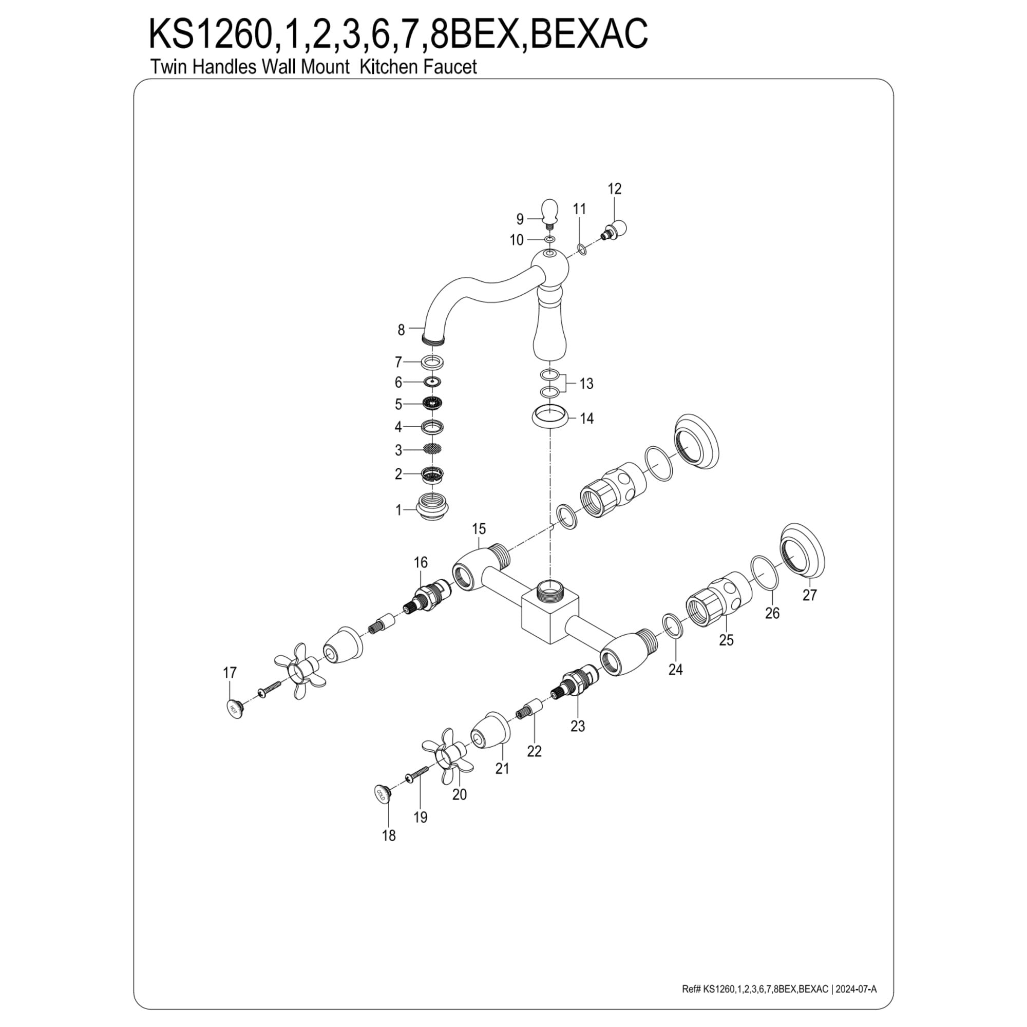 Kingston Brass KS1266BEX Essex Bridge Kitchen Faucet, Polished Nickel