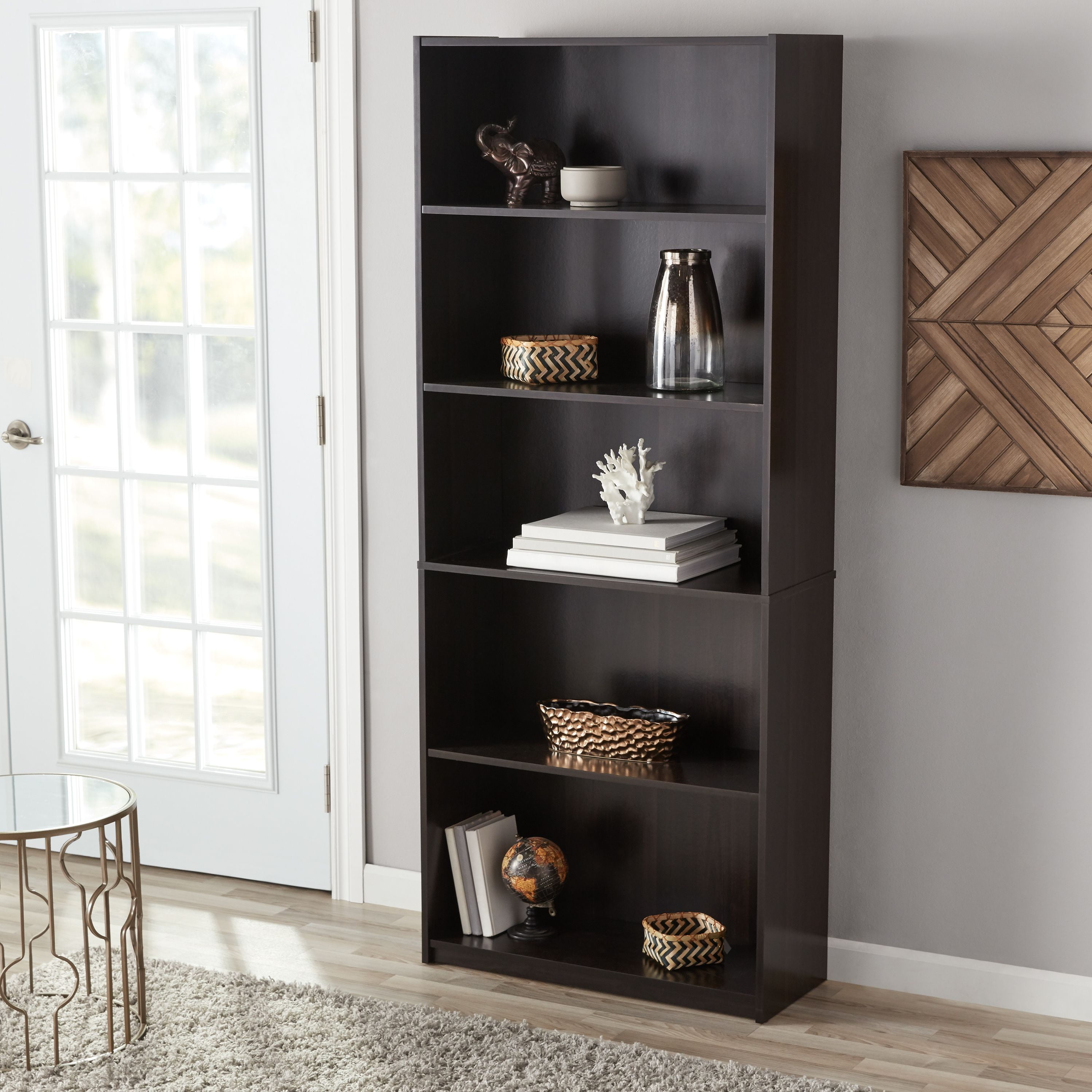 BLACK Mainstays 5-Shelf Wood Bookcase