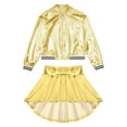 thumbnail image 3 of Doomiva Kids Girls Hip Hop Jazz Dance Outfits Shiny Metallic Long Sleeve Zipper Bomber Jacket Coat with Skirt Set Gold 12, 3 of 6