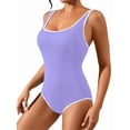 thumbnail image 2 of Women'S One-Piece Swimsuit Color Block Ribbed Sports Adjustable Strap High Cut Swimsuits Deep S, 2 of 9