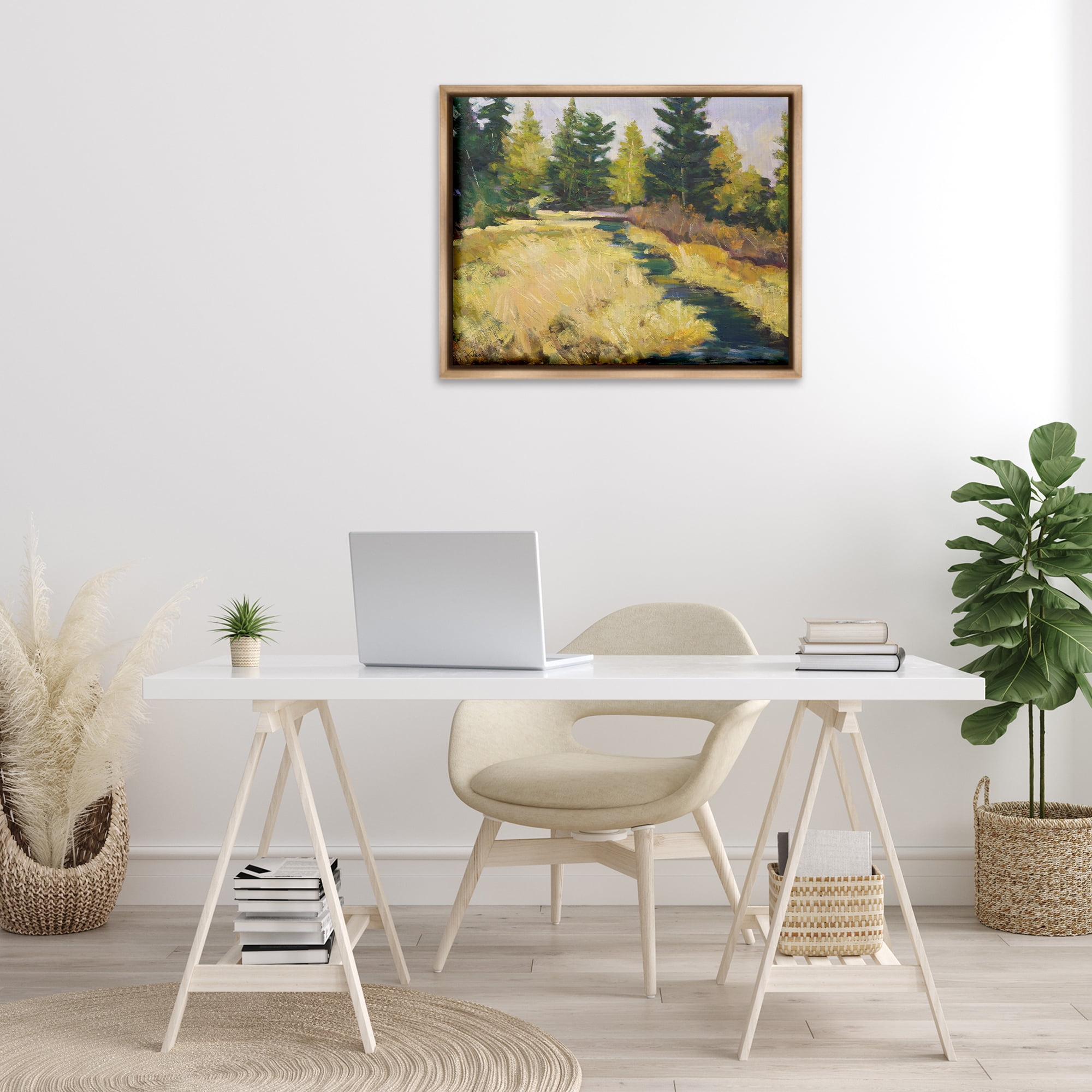 Stupell Industries Mammoth Creek Landscape Landscape & Nature Painting Brown Floater Framed Canvas Art Print Wall Art, 31 x 25