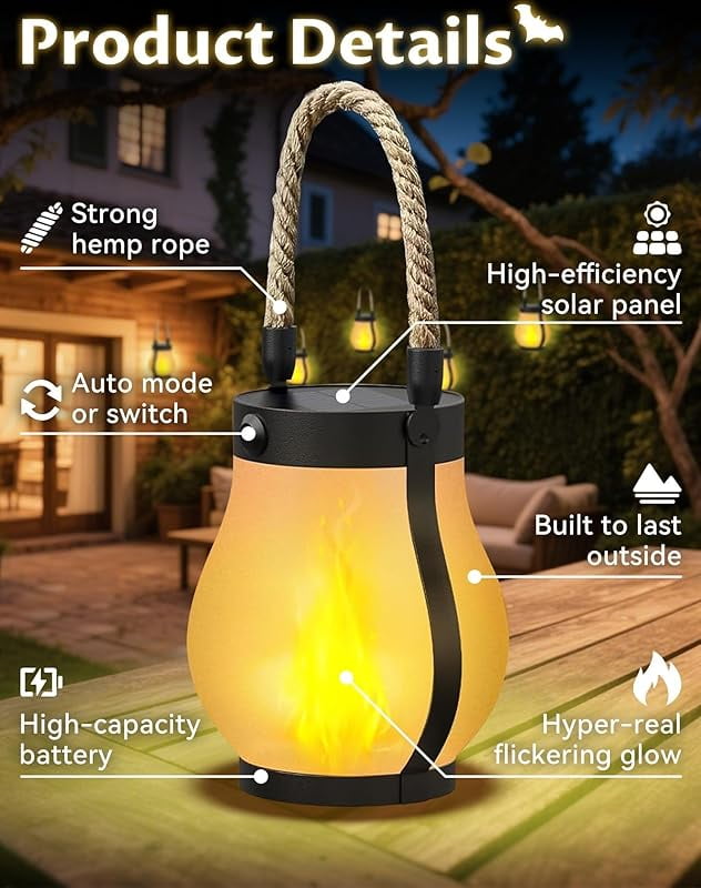 Kaligo Solar Lantern Outdoor Lights LED Solar Powered LED Flame