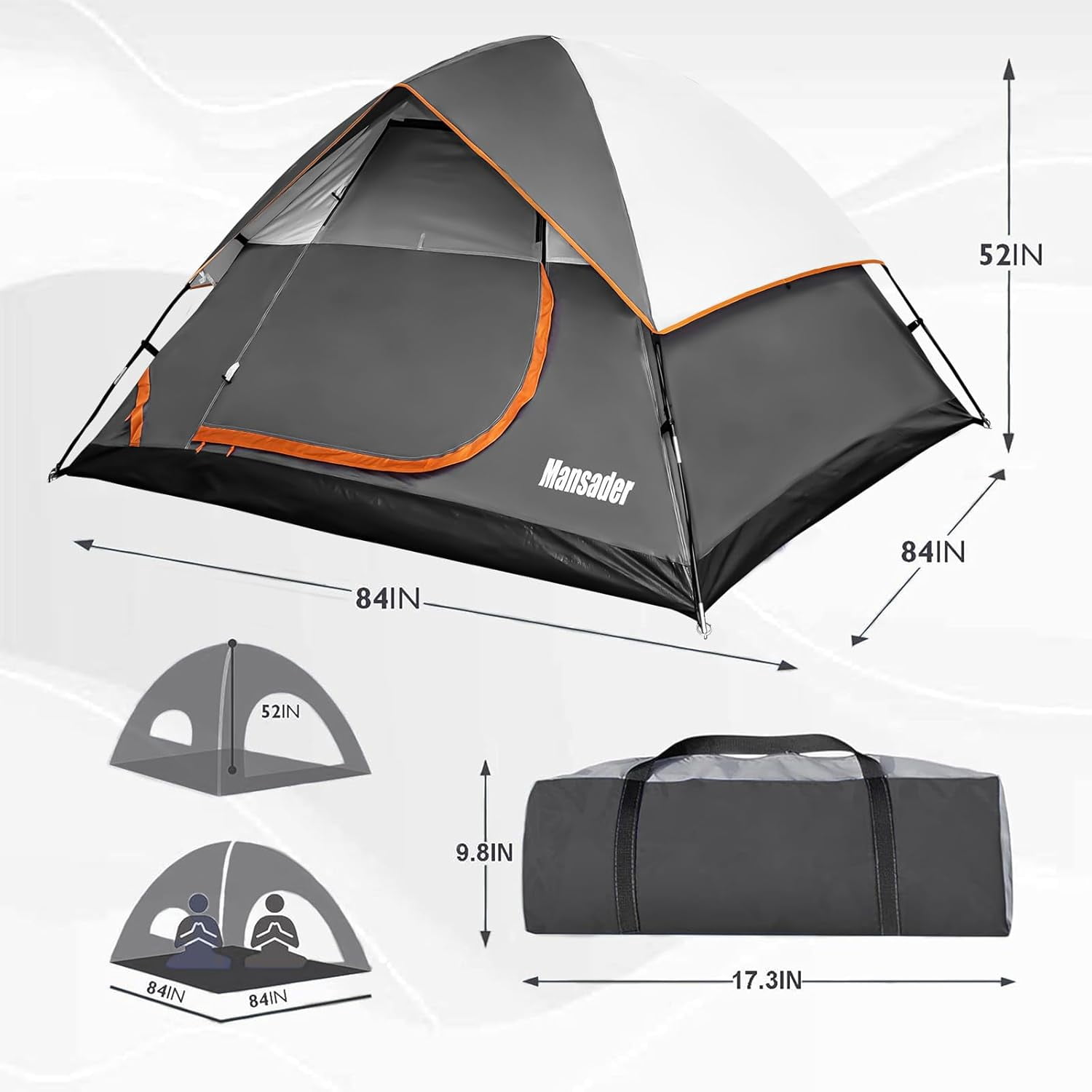 Camping Tent,Waterproof 4 Person Tents for Camping, Lightweight Easy Set Up Outdoor Hiking Tent with Carry Bag, Suit for Family Beach Hiking Travel