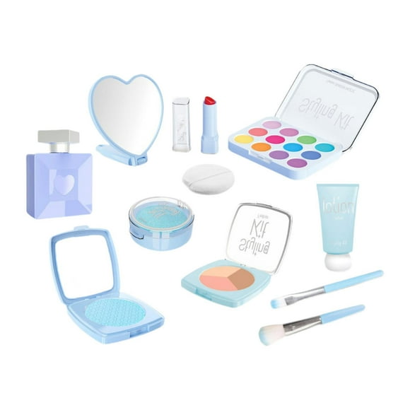 Kit de juguete de maquillaje de 11x para niñas, juego de bolsas cosméticas, juego de juegos de maquillaje de niñas, juguete de belleza de maquillaje Azul