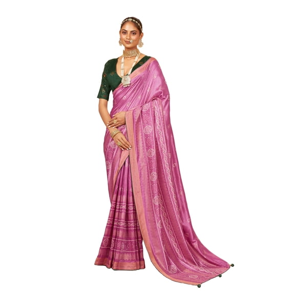 Traditional Ethnicwear Tulip Pink Cotton Silk Bandhani Print Saree