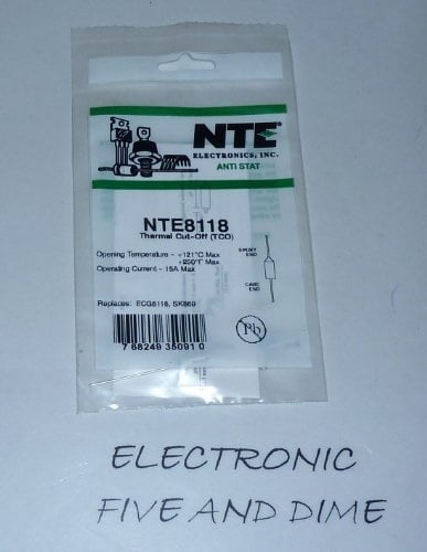 Non-Resettable NTE Electronics NTE8096 Thermal Cutoff Fuse 98 Degree C Functioning Temperature Axial Lead 15 Amps 