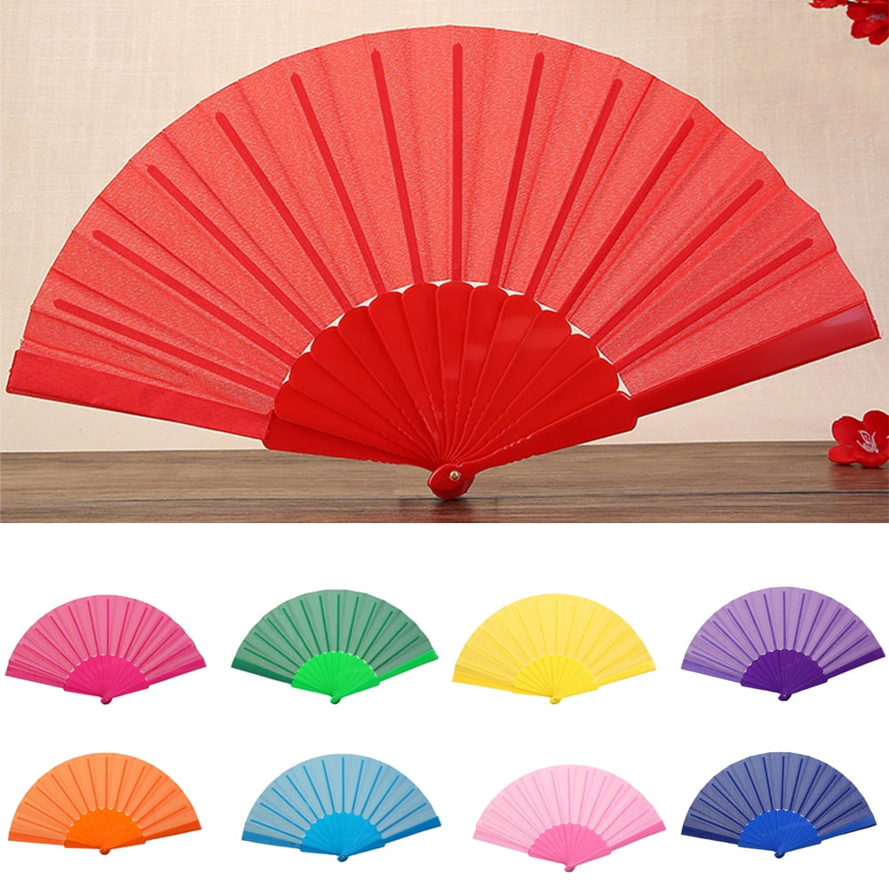 DGROEE Plain Hand Plastic Folding Fan Handheld Fan Cloth Folded Fan