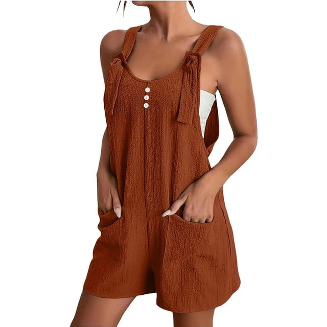 Combinaison Courte Sans Manches pour Femmes, Combinaison Décontractée Unie avec Encolure Carrée et Bretelles, Tissu Polyester, Tenue d'Été