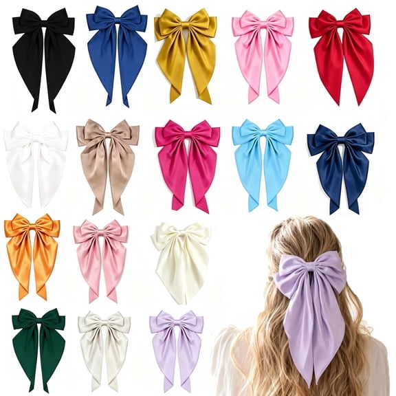 AVDDVZAR 16Pcs Bow Hair Barrettes With Long Tails, Vintage French Style Ribbon Hair Clips Multi‑Color For Women Daily Styling