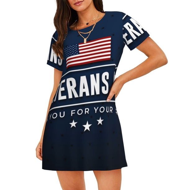 Easygdp Happy Veterans Day Camisón de manga corta para mujer, informal, estampado