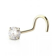 Nose Ring Screw 18g 3mm Round Natural Diamond E/SI 14K Yellow Gold Fish Hook