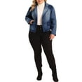 thumbnail image 2 of MODA NOVA Plus Size Denim Jackets for Juniors Jean Notched Lapel Work Blazers Dark Blue 1X, 2 of 5
