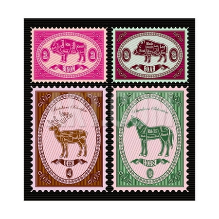 Horse Postage - Set of Vector Postage Stamps with Boar, Bison, Deer, Horse Print Wall Art By 111chemodan111