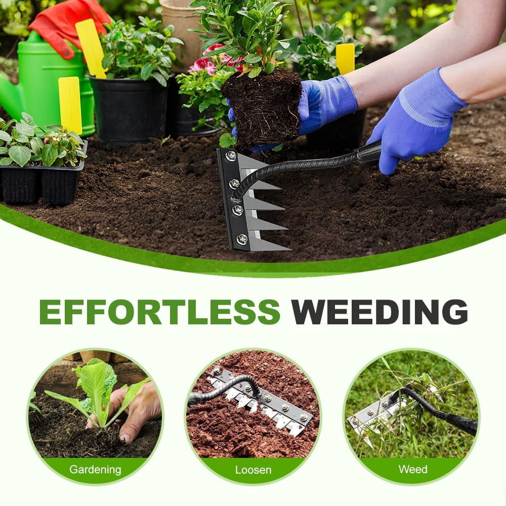 Iron Weeding Rake 2.0, 2026 New 5/6/7/8 Teeth Carbon Steel Garden Weeder Rakes, Iron Rake for Yard Lawn and Garden, Heavy-Duty Gardens Hand Weeder Puller Tool for Gardening and Weedings (7 Teeth)