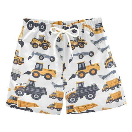 joogoo Boys Swim Trunks Cartoon Engineering Vehicle Excavator Beach Board Shorts Drawstring Swimsuit XL