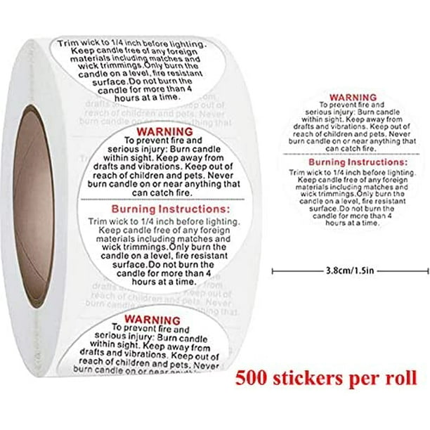 Fort Pack of 1000 candle warning stickers, roll warning stickers