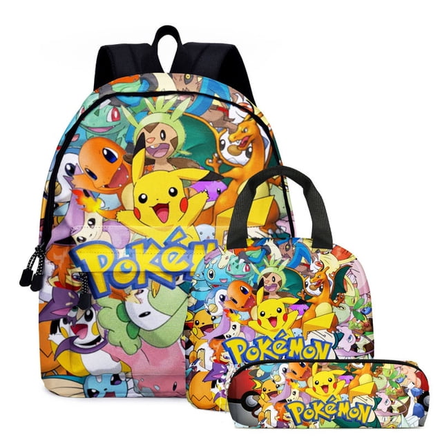 Bolsa de pokemon pikachu mochila estuchera de tres piezas