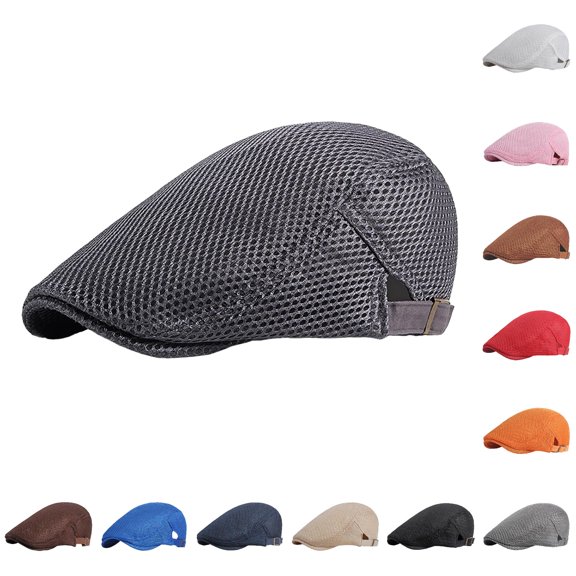 lnmuld Solid Mesh Flat Cap Breathable Adjustable Ivy Hat for Men Size:One Size