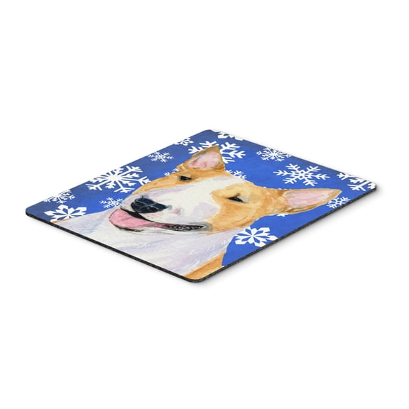"Bull Terrier Winter Snowflakes Holiday Mouse Pad Hot Pad or Trivet"
