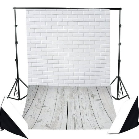 HelloDecor Polyster 7x5ft Brick Wall Retro Wood floor photography Backdrop Background Studio Prop Best For Photography,Video and