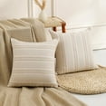 thumbnail image 3 of COOKCOK Throw Pillow Covers 20x20 Set of 2 Striped Pillow Covers Textured Linen Decorative Pillows Square Cushion Covers for Sofa Couch Bed Living Room Farmhouse Decor, Khaki, 3 of 7