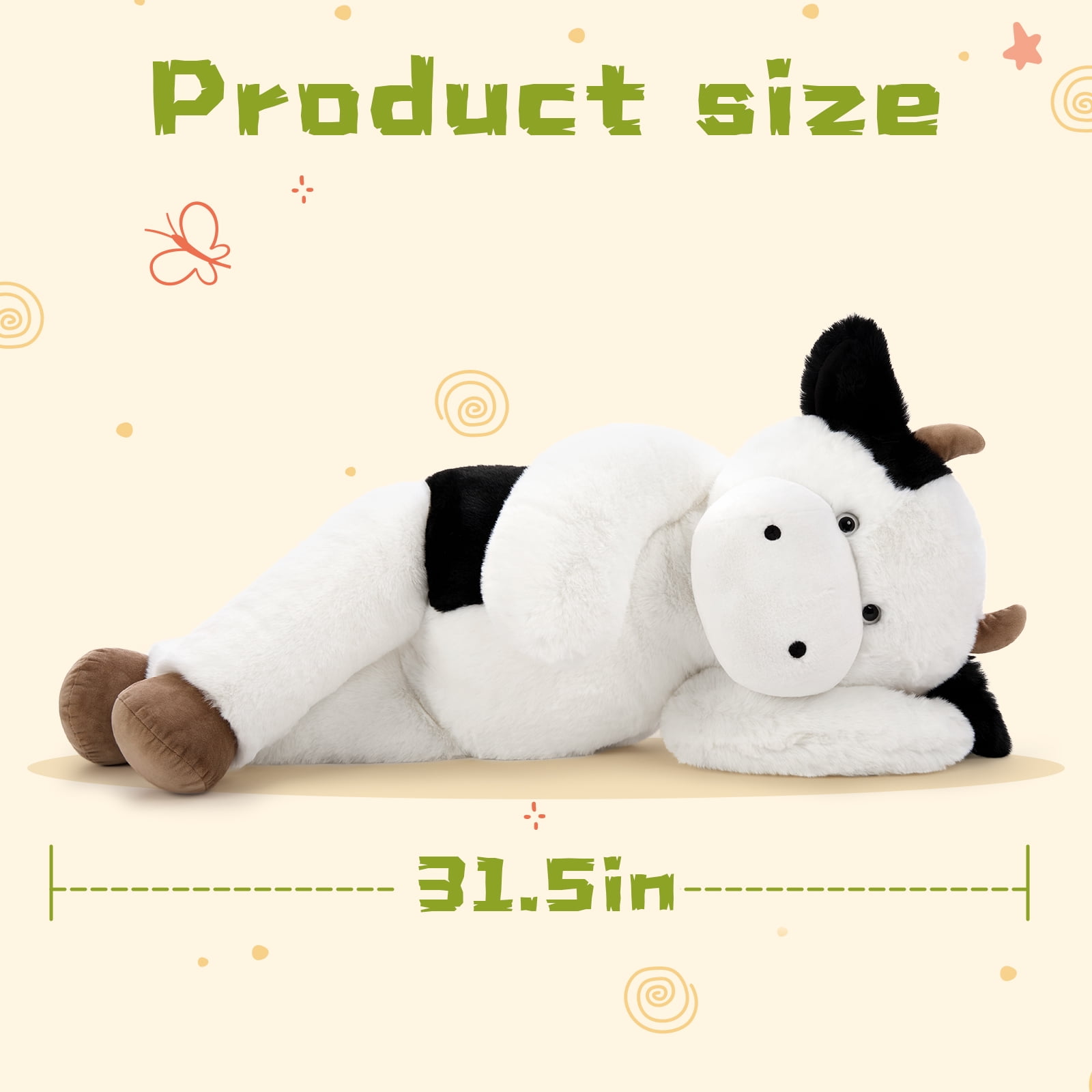 MorisMos 31.5'' Cow Stuffed Animals Giant Cow Plush Toy Pillow