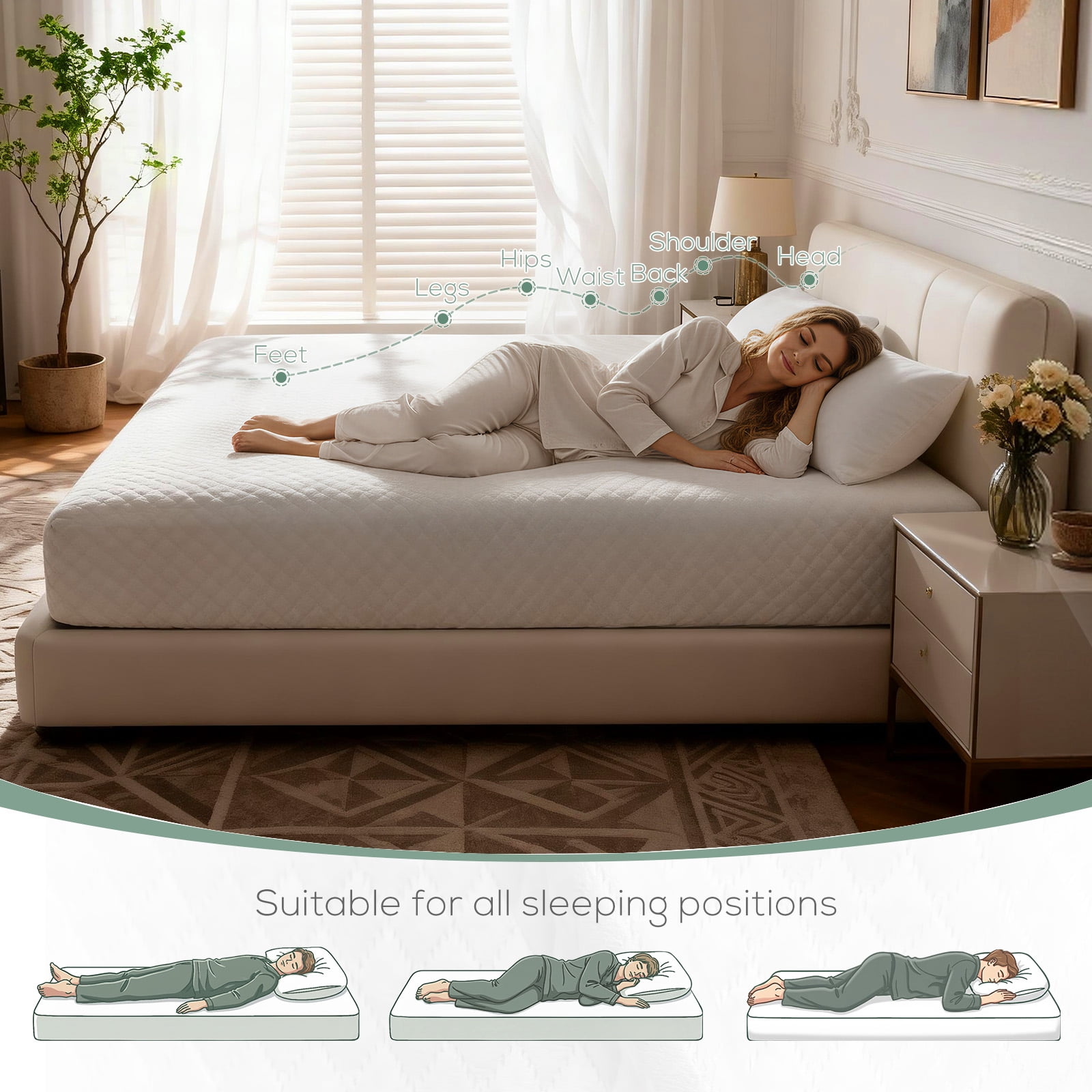 Sonovafurn 6 inch King Size Memory Foam Mattress in a Box, CertiPUR-US Certified, Fiberglass Free, Pressure Relief & Motion Isolation for All Sleeper