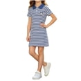 thumbnail image 2 of Spazoro Girls Cute Dresses, Short Sleeve Soft & Comfy Collared Striped Casual A-Line Dress for School Blue Size 7-8 Years, 2 of 6