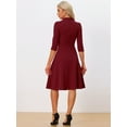 thumbnail image 3 of Unique Bargains Women's Sheath 3/4 Sleeves Stand Collar A-Line Dress L Wine Red, 3 of 6