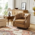thumbnail image 7 of Genuine Leather Accent Chairs with 360-Degree Swivel Base Nailhead Trims Armchairs Set of 2 Apartment Camel, 7 of 7