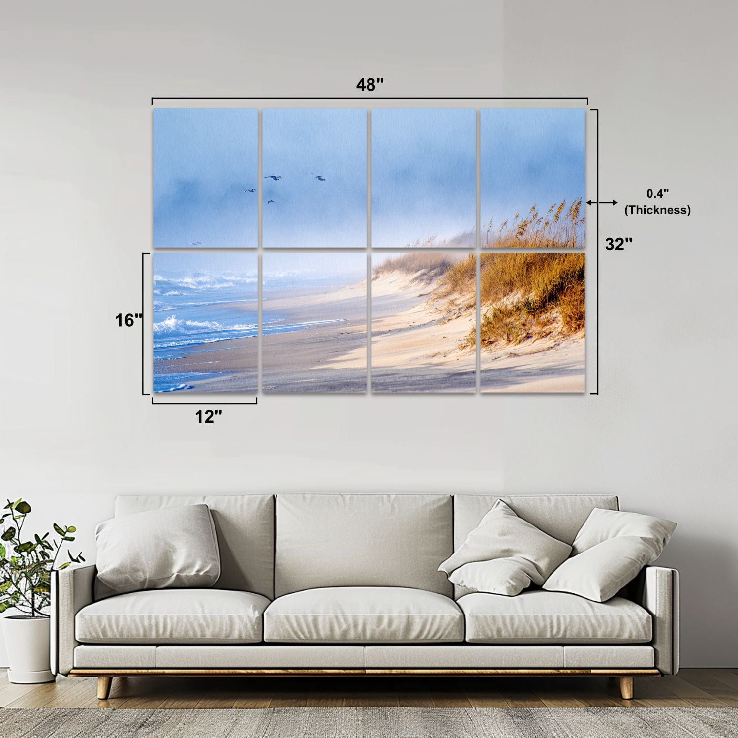 Coastal 8 Pack Art Acoustic Panels Sound Absorbing Tranquil Ocean Shoreline Decorative Soundproof Wall Panels Self Adhesive for Nursery Game Room Bedroom 48"x32"