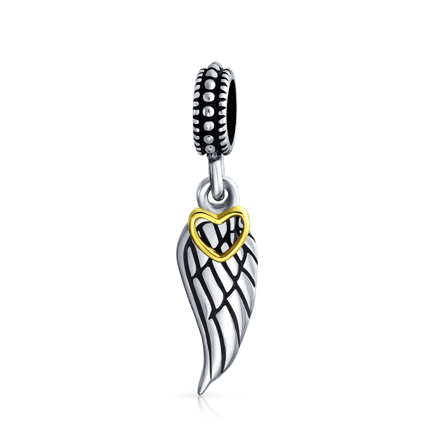 Sterling Silver Guardian Angel Feather Dangle Bead for European Charm Bracelet 