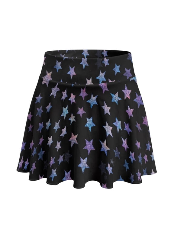 Inner Pockets Athletic Skort for Pickleball Daily Wear, Stars Pattern Polyester Spandex Soft Active Skort Built-in Shorts, Size Large
