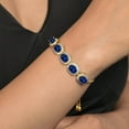 thumbnail image 3 of Gem Stone King 18K Yellow Gold Plated Silver Blue Created Sapphire Tennis Bracelet for Women (12.55 Cttw, Oval 9X7MM, Gemstone September Birthstone, Fully Adjustable up to 9 inch), 3 of 3