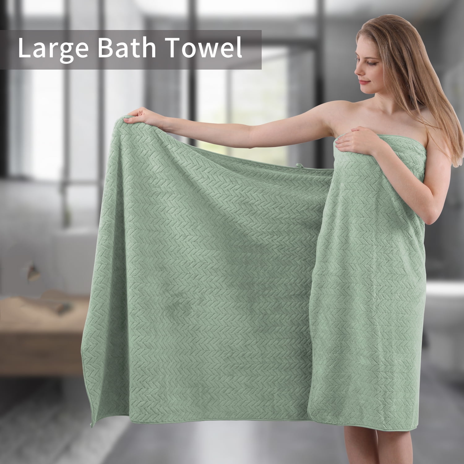 Covina Home 8-Pack Light Green Bath Towel Set, Oversized Ultra Soft Microfiber Bathroom Towel Set Adult Luxury Lightweight Cozy Collection