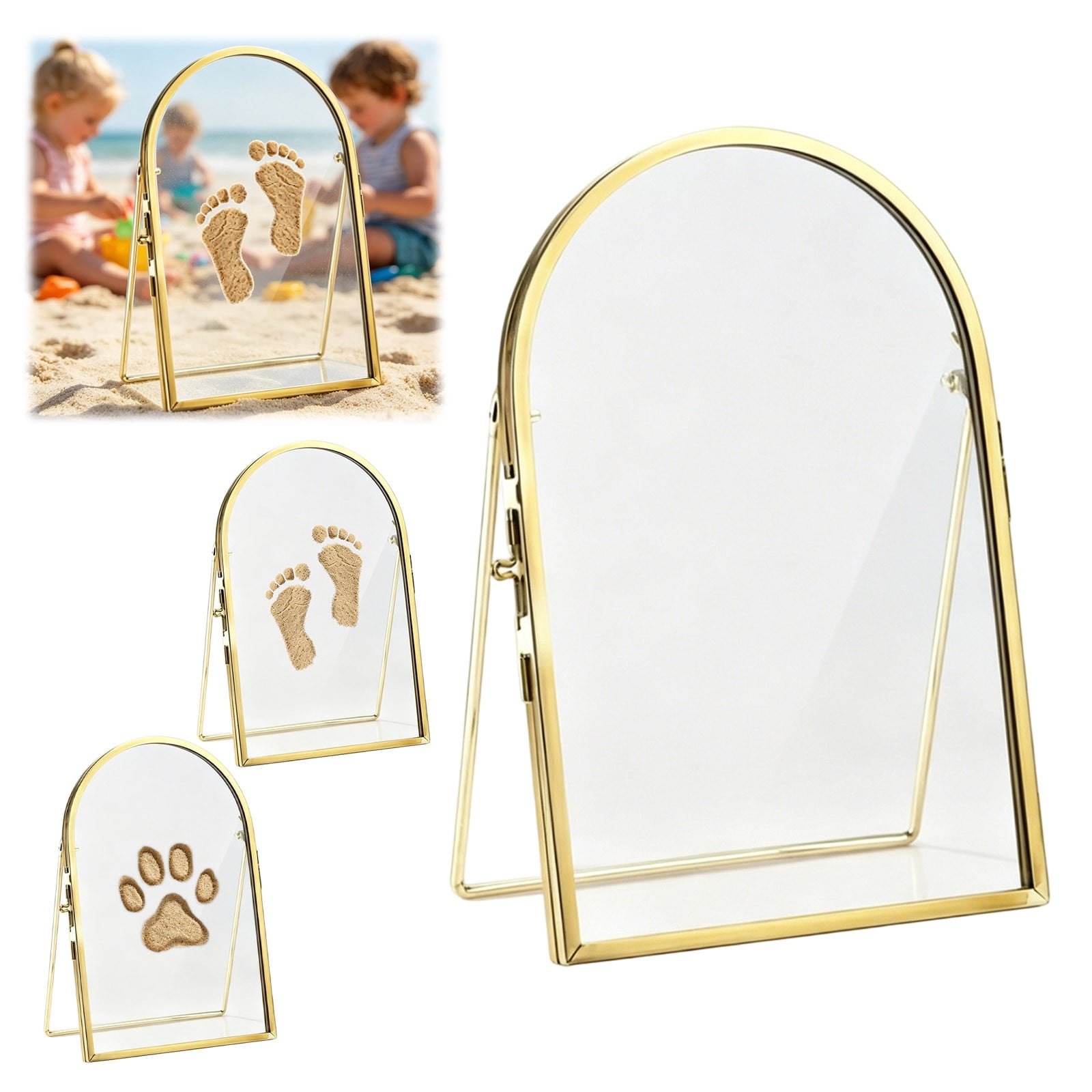 Baby & Pet Keepsake Frame Memory Display Photo Holder, Multifunctional Memorial Shelf for Photos and Pet Paw Prints, Metal Desk Shelf Wall Decor & Stationery Organizer for Home