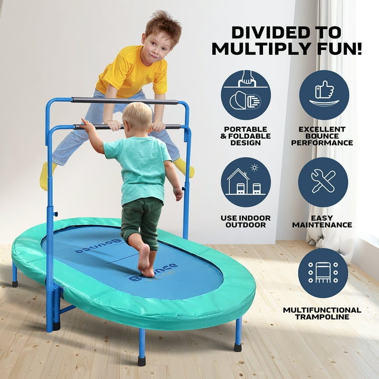 Machrus Bounce Galaxy Mini Oval Rebounder Trampoline with Double Adjustable Handrail and Dual Jumping Surface for Kids and Adults Blue Teal Walmart