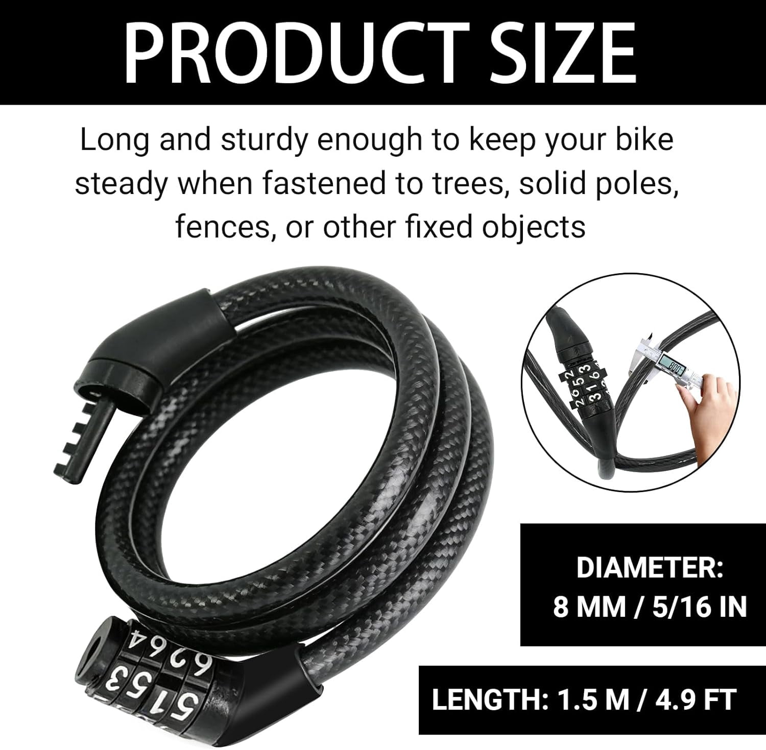 10 Pcs Bike Lock Cable with 4 Digit Combination 4.9 Feet Black Anti Theft Bike Cable Accessories Coiled Preset Bicycle Lock, 5/16 Inch Diameter