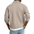 thumbnail image 5 of Knit Polo Shirts Mens Long Sleeve Casual Polo Sweaters Shirt Waffle Textured Collared Sweater Khaki L, 5 of 7