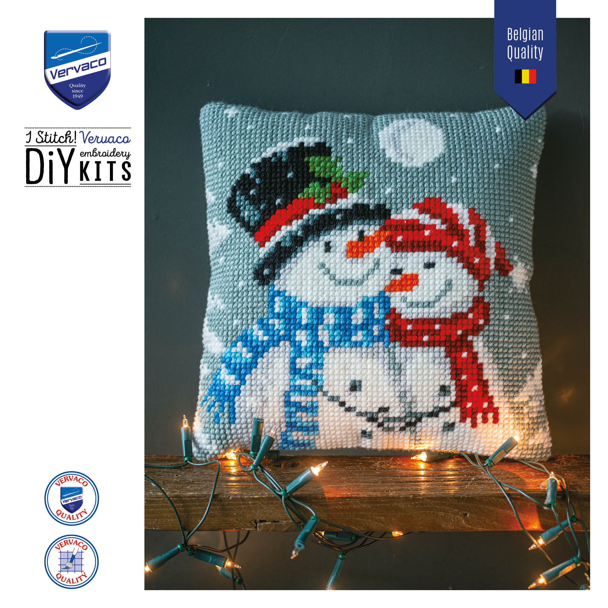 Snowmen Cross Stitch Cushion Kit by Vervaco